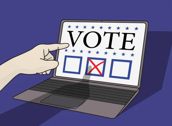 사람들이 컴퓨터 스크린을 새로운 형태의 선거인 디지털 시스템에 투표를 하려고 — 스톡 벡터