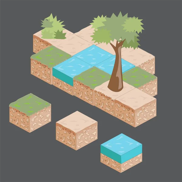 Isometric Landscape Cubes Tiles Game Design — Stock vektor