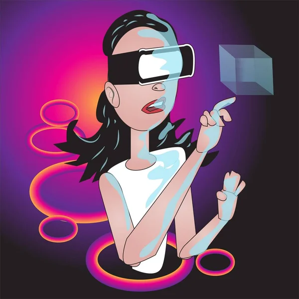 Flicka Med Hjälp Virtual Reality Technology — Stock vektor