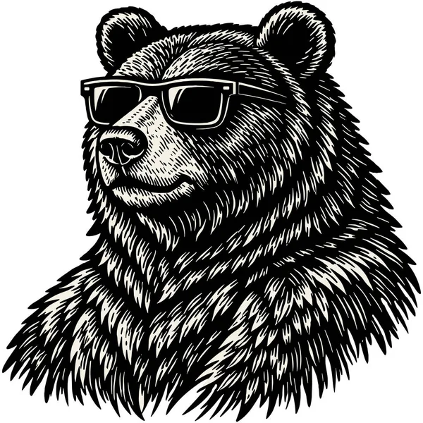 Havalı Amerikan siyah ayı kafası eski moda ahşap kesim tarzında güneş gözlüğü takıyor. Ayrıntılı kürk dokusu ve klasik göz giysisi modern ve sanatsal bir tasarım olan Alabama vahşi yaşamını temsil etmektedir..