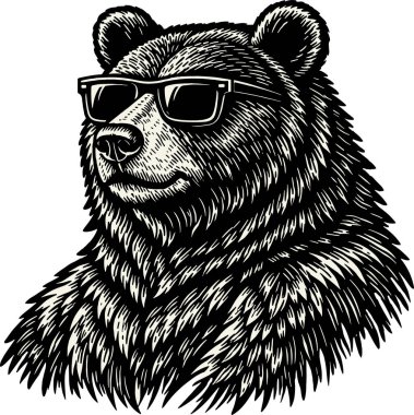 Havalı Amerikan siyah ayı kafası eski moda ahşap kesim tarzında güneş gözlüğü takıyor. Ayrıntılı kürk dokusu ve klasik göz giysisi modern ve sanatsal bir tasarım olan Alabama vahşi yaşamını temsil etmektedir..