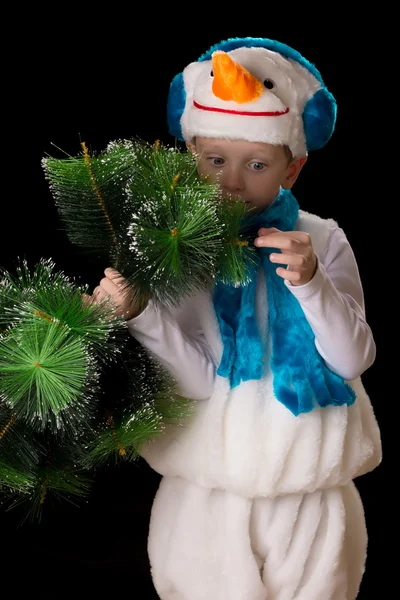 Junge Weihnachten Kostüm Snowma — Stockfoto