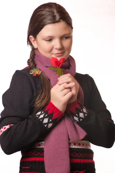 Retrato da menina em roupas de inverno de emoção — Fotografia de Stock