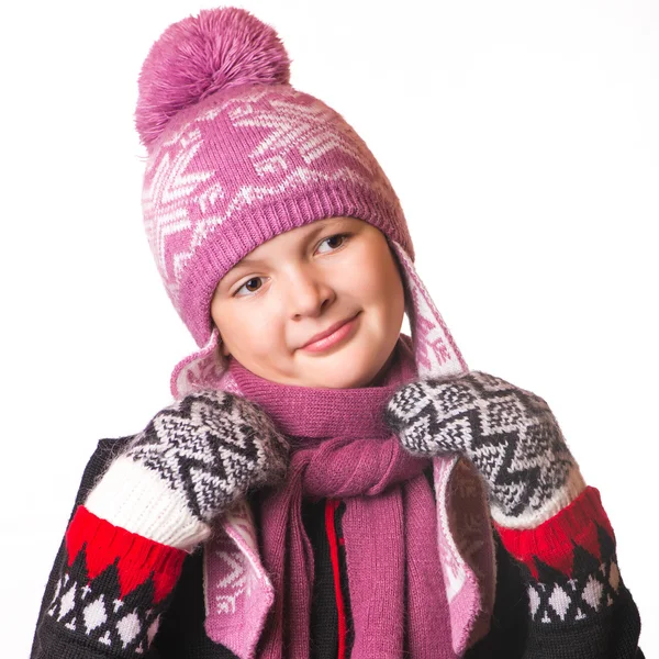 Retrato de la chica en ropa de invierno de emotio —  Fotos de Stock