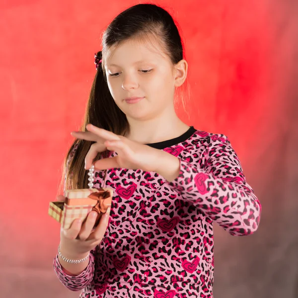 Girl received a gift on Valentines Day — Stock Photo, Image