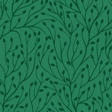 Kusursuz çiçek desenli yeşil siluet çizimi. Kumaş izi için basit bir çiçek yaprağı tasarımı. Ev dekorasyonu için uygun.