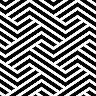 Tam Kusursuz Zigzag desenli kumaş baskı deseni. Siyah ve Beyaz Geometrik Vektör. Tekstil ve Ev Dekorasyonu.