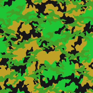 Askeri tekstil için tam kusursuz kamuflaj dokusu deri modeli vektörü. Ceket Pantolonu, Gömlek ve Şort için kullanılabilir. Yeşil sarı ordu kamuflaj tasarımı kumaş baskısı ve duvar kağıdı avlamak için. 
