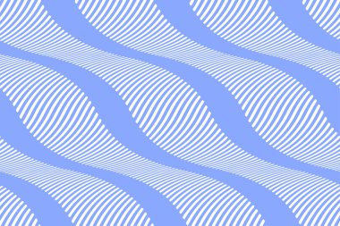 Dalga çizgileri vektörüyle tam kusursuz arkaplan. Dikey dalga çizgileri olan mavi doku. Moda ve dekor kumaş baskısı için dikey çizgiler tasarımı.