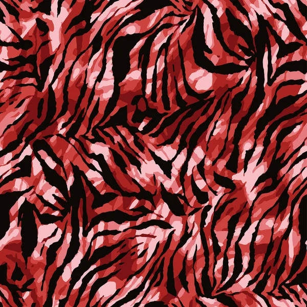 Volledige Naadloze Zebra Tijger Strepen Dierlijke Huid Patroon Zwart Rood — Stockvector
