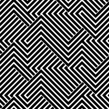 Dekor ve tekstil için kusursuz modern geometrik desen. Tekstil kumaş baskı ve duvar kağıdı için siyah beyaz zikzak çizgileri. Moda ve ev tasarımı için soyut çok amaçlı model tasarımı