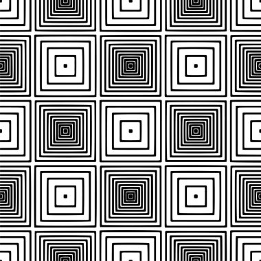 Dekor ve tekstil kumaş baskısı için kusursuz siyah beyaz geometrik kare desen. Moda ve ev tasarımı için dekoratif model tasarımı.