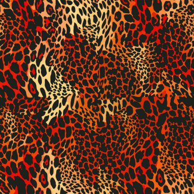 Kusursuz leopar çita hayvan derisi desenli. Kadın tekstil kumaş baskısı için kırmızı turuncu tasarım. Moda kullanımı için uygun.