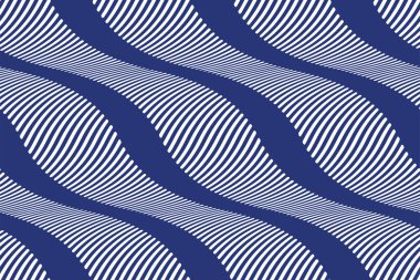 Dalga çizgileri vektörüyle tam kusursuz arkaplan. Dikey dalga çizgileri olan koyu mavi bir doku. Moda ve dekor kumaş baskısı için dikey çizgiler tasarımı.