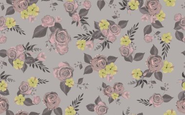 Kumaş izi için tam dikişsiz liyum gül desenli arkaplan. Pembe çiçek çizim yapar. Kadın giyimi ve tekstil için vektör tasarımı.