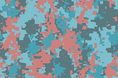 Tam kusursuz turkuaz dijital kamuflaj deseni. Ceket Pantolonu, Gömlek ve Şort için kullanılabilir. Ordu tekstil kumaş izi. Geometrik piksel askeri kamuflaj. Vektör illüstrasyonu.