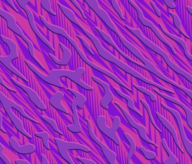 Tam dikişsiz kaplan ve zebra şeritli hayvan derisi deseni. Tekstil kumaş izi için pembe mor doku. Moda kullanımı için uygun.