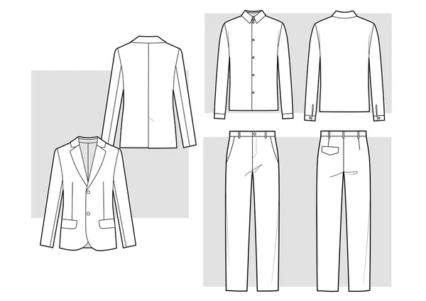 Esquemas técnicos de hombre ropa de sastrería — Archivo Imágenes Vectoriales