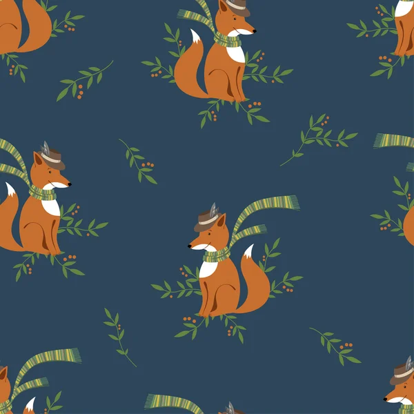 Rolig foxy med halsduk och hatt mönster — Stock vektor
