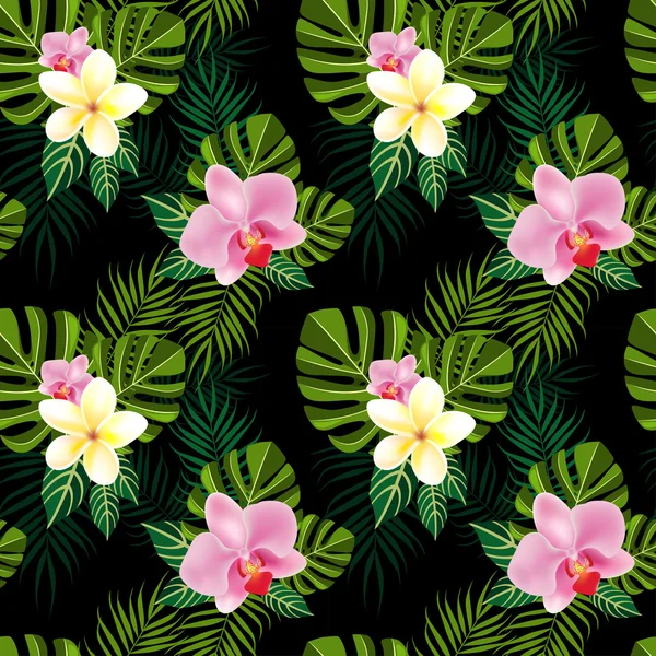 Tropical flowers pattern — Stock Vector