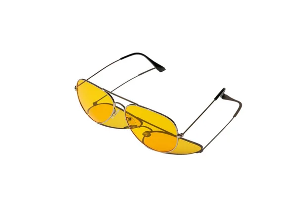 Yellow Sunglasses Isolated White Background Hard Shadows Sun Noon Leisure — Stock Photo, Image