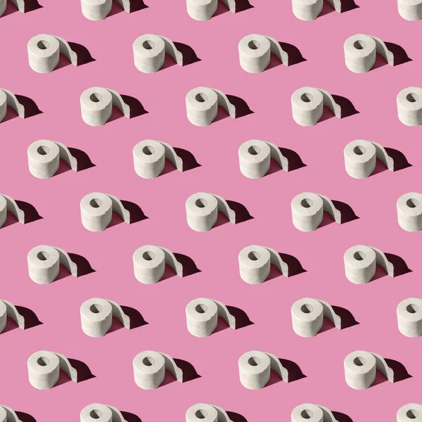 Бесшовный Рисунок Петли Рулонами Белой Туалетной Бумаги Изолированы Розовом Фоне — стоковое фото