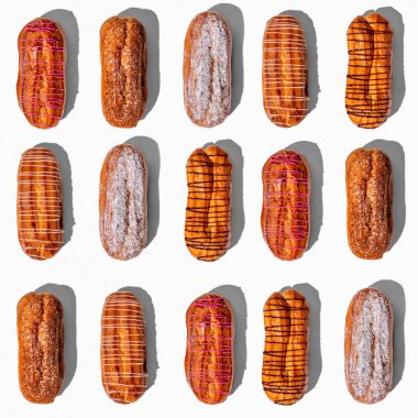 Beyaz arka planda orijinal dekoru olan bir dizi taze eklem. modaya uygun sert gölgeler üst görünümü ile desen