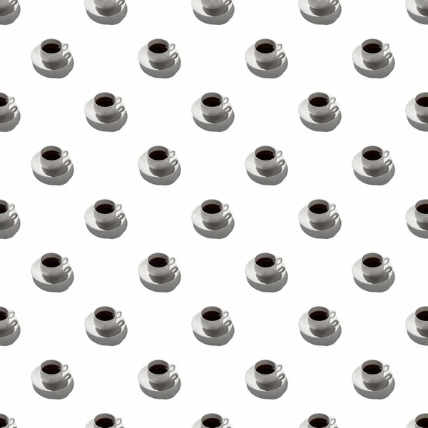 Płynny Wzór Pętli Białymi Filiżankami Kawy Espresso Twarde Cienie Białym — Zdjęcie stockowe