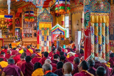 Sichuan/China-08.04.2020:The view inside the old ancient buddhist monastery in Larung Gar on Tibet. clipart