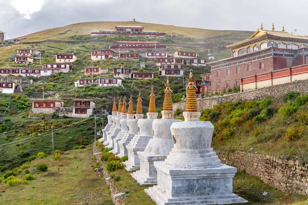 Καταπληκτική Θέα Της Βουδιστικής Ακαδημίας Τιμπετάν Και Της Μονής Dongga — Φωτογραφία Αρχείου