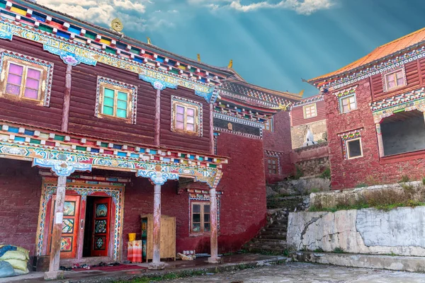 Vue Imprenable Sur Académie Monastère Bouddhiste Tibétain Temple Dongga Sur — Photo