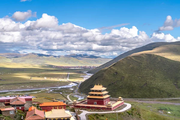 Incrível Vista Academia Budista Tibetana Mosteiro Templo Dongga Tibete — Fotografia de Stock