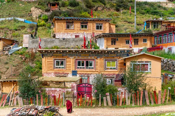 Larung Gar Daki Larung Akademisi Nin Tibet Teki Görüşü — Stok fotoğraf