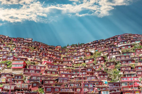 Larung Gar Daki Larung Akademisi Nin Tibet Teki Görüşü — Stok fotoğraf