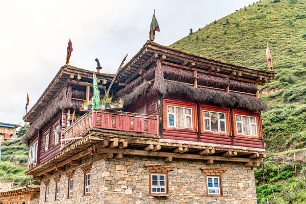 Vista Antigua Aldea Remota Tibetana Tradicional Casa Familiar Tíbet —  Fotos de Stock