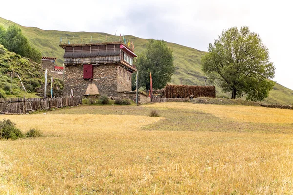 Vista Del Tradizionale Vecchio Piccolo Villaggio Tibetano Remoto Casa Famiglia — Foto Stock