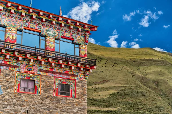 Vista Tradicional Pequena Aldeia Remota Tibetana Casa Família Tibete — Fotografia de Stock