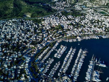 Bodrum Limanı ve antik Kalesi 'nin insansız hava aracından inanılmaz panoramik manzara