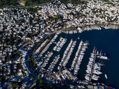 Bodrum Limanı ve antik Kalesi 'nin insansız hava aracından inanılmaz panoramik manzara