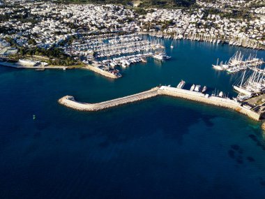 Bodrum Limanı ve antik Kalesi 'nin insansız hava aracından inanılmaz panoramik manzara