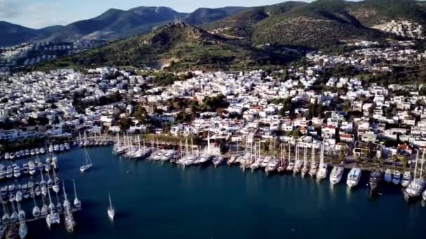 Increíble Vista Panorámica Desde Dron Del Puerto Bodrum Antiguo Castillo — Vídeos de Stock