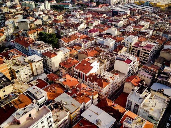 Aerial photograph of the capital of Aydin province - Aydin city from high point of drone fly in sunny day in Turkey. Amazing aerial cityscape view from birds fly altitude on beautiful city centre and parks.