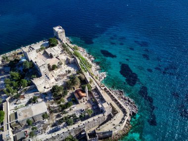 Bodrum Limanı ve antik Kalesi 'nin insansız hava aracından inanılmaz panoramik manzara