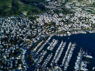 Bodrum Limanı ve antik Kalesi 'nin insansız hava aracından inanılmaz panoramik manzara