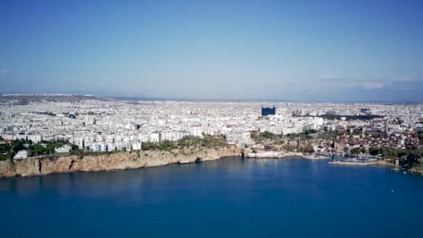 Fotografía Aérea Bahía Antalya Ciudad Antalya Desde Punto Más Alto — Vídeos de Stock