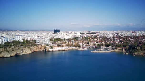 Luchtfoto Van Antalya Baai Antalya Stad Vanaf Het Hoogste Punt — Stockvideo