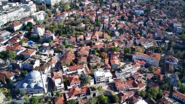Luftaufnahme Der Bucht Von Antalya Der Stadt Antalya Vom Höhepunkt — Stockvideo