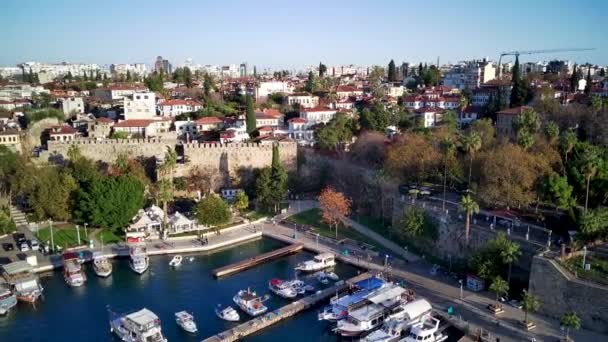 Fotografia Aérea Baía Antalya Cidade Antalya Ponto Alto Drone Voa — Vídeo de Stock