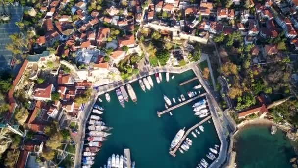 Flygfoto Antalya Bay Antalya Stad Från Hög Punkt Drönare Flyga — Stockvideo