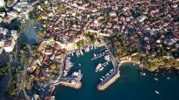 Fotografía Aérea Bahía Antalya Ciudad Antalya Desde Punto Más Alto — Vídeos de Stock